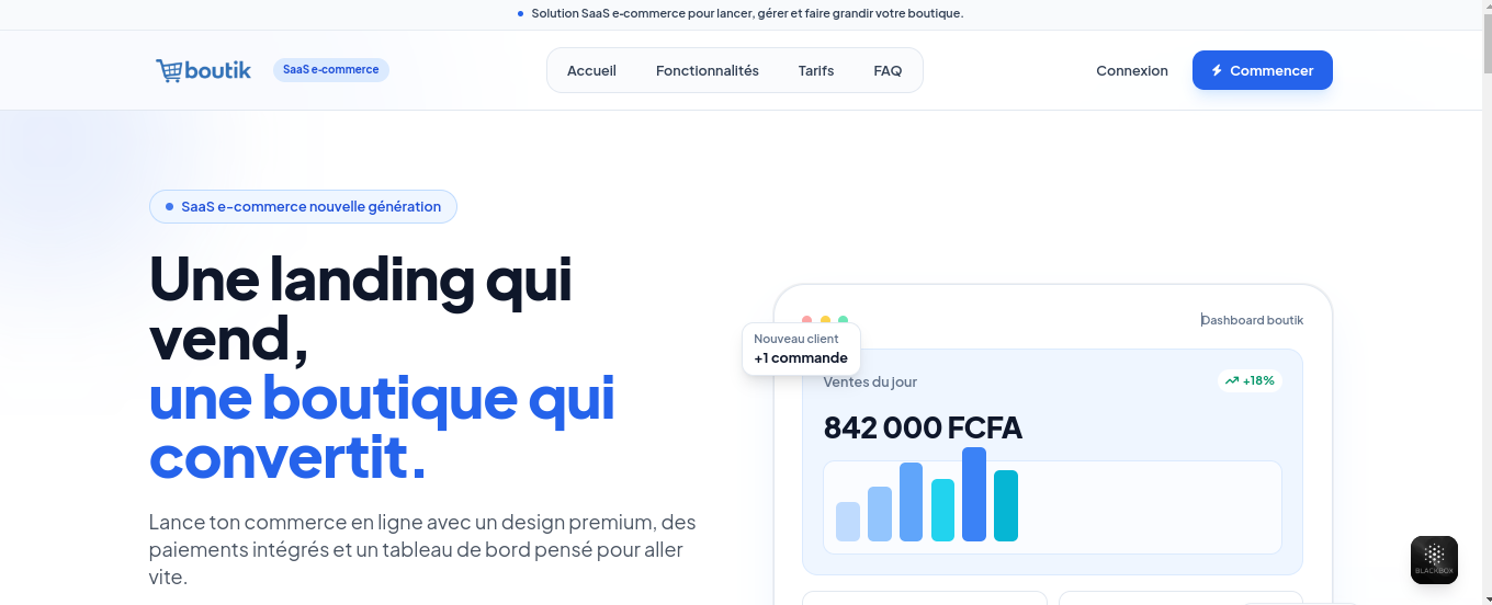 Plateforme SaaS Ecommerce - boutik
